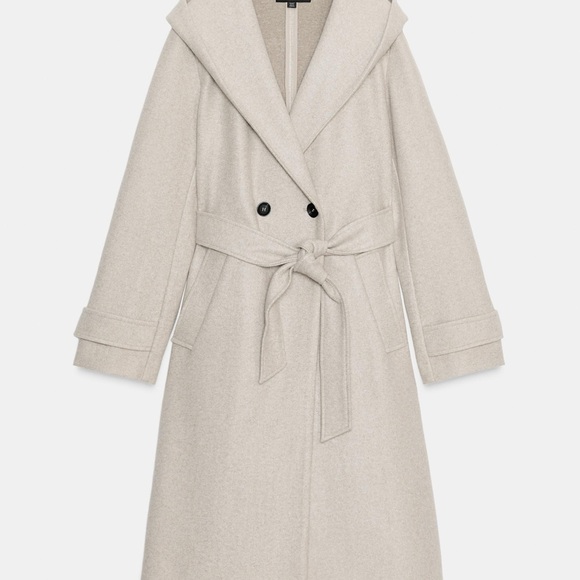 Zara - Women's Hooded Beige Coat - Picture 2 of 6